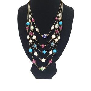 Vintage Multi Strand Glass & Lampwork Art Glass Beaded Necklace Multicolor